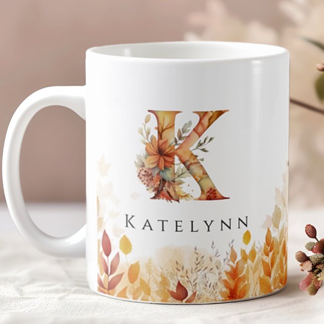Taza De Café Hojas de otoño Monograma Letra inicial K (Subido por el creador)