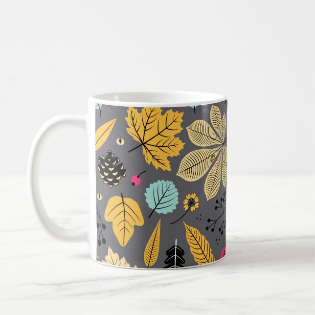 Taza De Café Hojas de otoño: patrón oscuro sin foco (Izquierda)