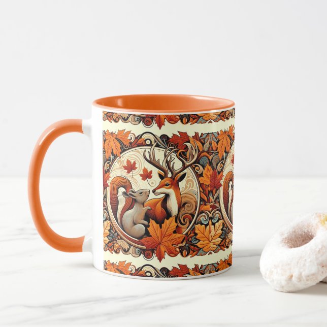 Taza de café Hojas de otoño y ciervos (Con donut)