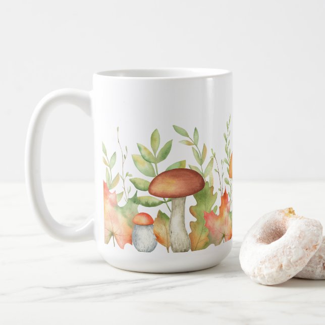 Taza De Café Hojas de otoño y Ilustracion de hongos (Con donut)