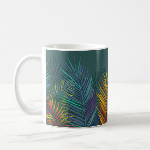 Taza De Café Hojas de palma de color tropical. Hojas de neón ar
