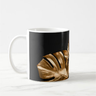 Taza De Café Hojas de palma de dátil pintadas doradas cerradas