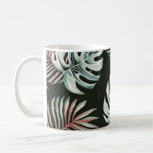 Taza De Café Hojas de palma, monstera: acuarela tropical.