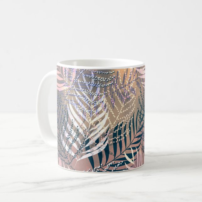 Taza De Café Hojas de palma, tropicales, botánicas, hojas, jung (Anverso izquierdo)