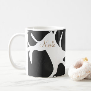 Taza De Café Hojas de Palma Tropicales Negras Verano Chic Isla