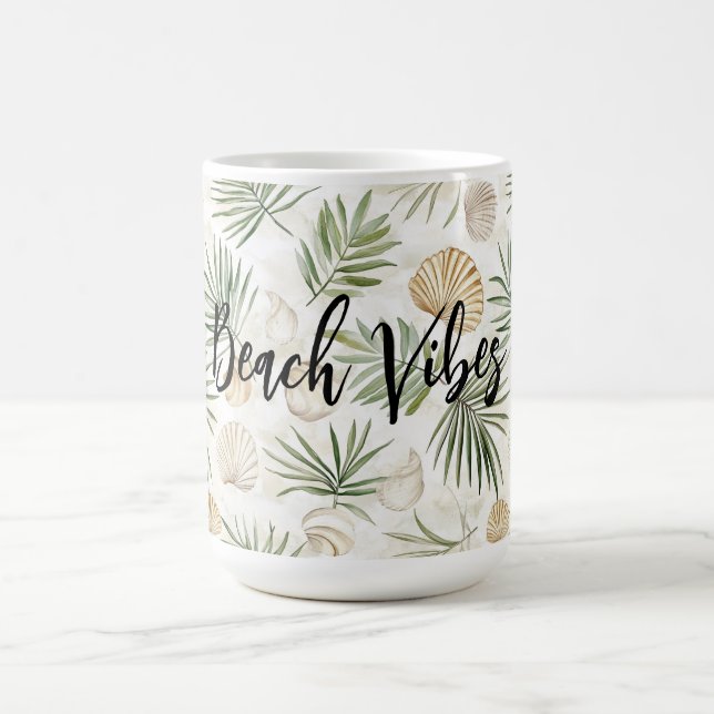Taza De Café Hojas de palmera verdes de la playa Shells (Centro)