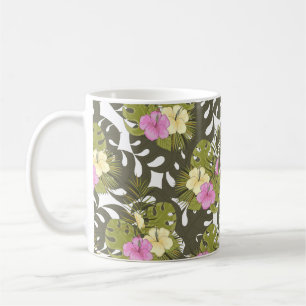 Taza De Café Hojas de selva tropical y patrón de hibisco