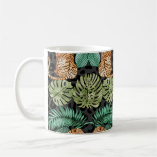 Taza De Café Hojas de tigres: la jungla acuarela sin foco.