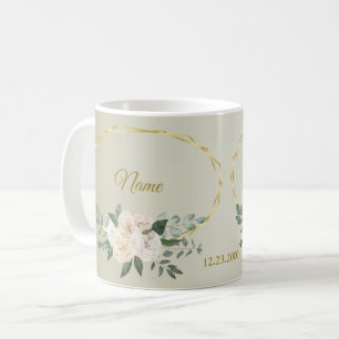 Taza De Café Hojas de Verdor de Boda Floral Rosa Geométrico Dor