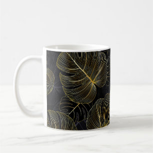 Taza De Café Hojas doradas monsteras, floral romántica sin cost
