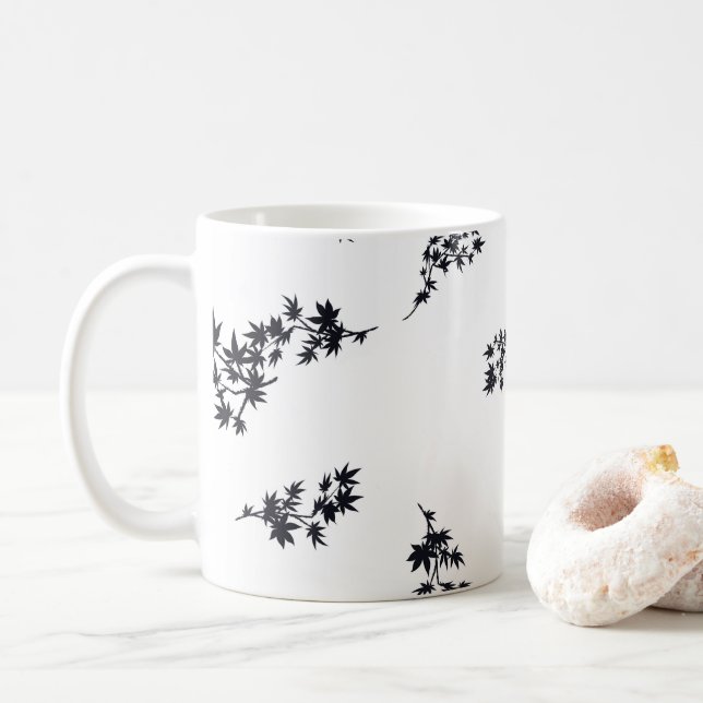 Taza De Café Hojas en blanco y negro (Con donut)