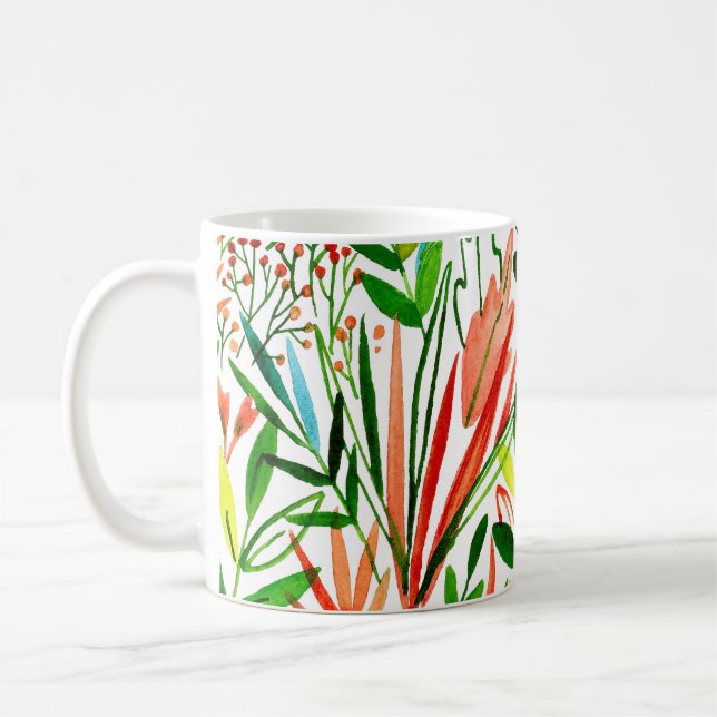 Taza De Café Hojas exóticas, flores, trozo de selva acuática (Izquierda)