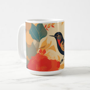 Taza De Café Hojas florales de ave vendimiosa