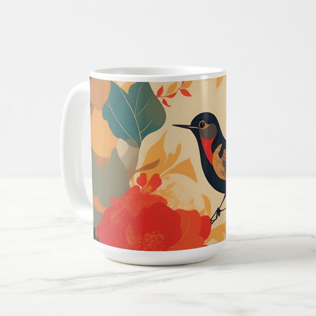 Taza De Café Hojas florales de ave vendimiosa (Anverso izquierdo)