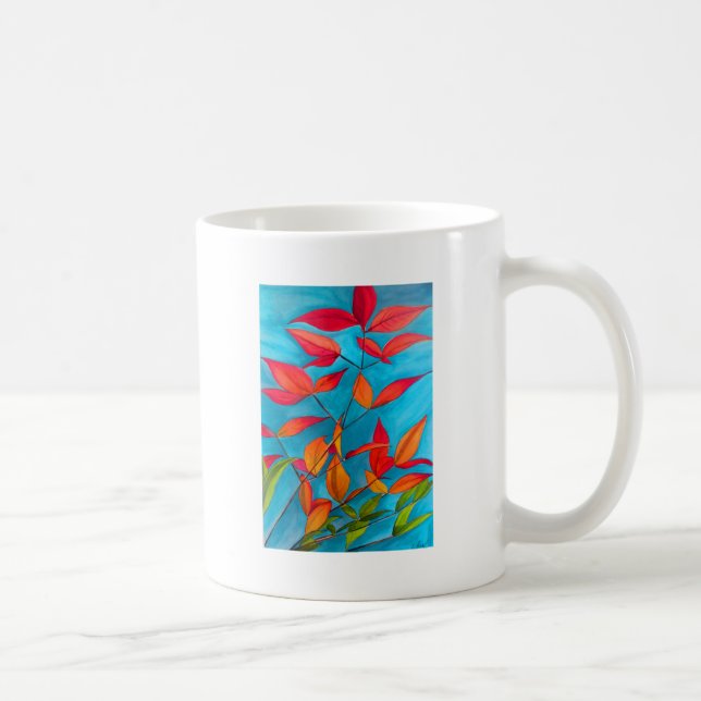 Taza De Café hojas naranjas Arte acuático original de otoño (Derecha)