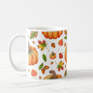 Taza De Café Hojas otoñales, bellotas: patrón de acuarela.