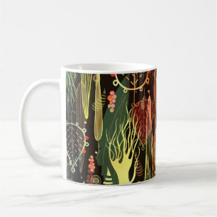 Taza De Café Hojas otoñales: patrón oscuro sin costura.