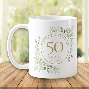 Taza De Café Hojas suaves de acuarela 50 aniversario