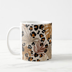 Taza De Café Hojas tropicales abstractas y camuflado de leopard