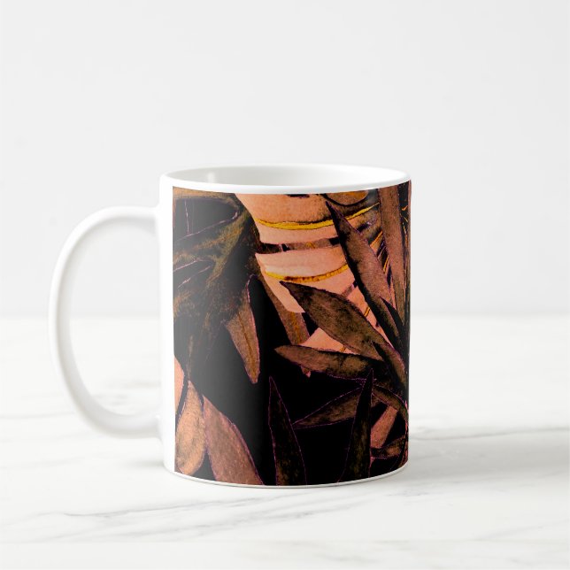 Taza De Café Hojas tropicales acuarela, bañador sin soldadura (Izquierda)