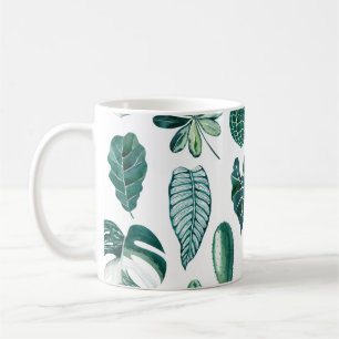 Taza De Café Hojas tropicales acuarela patrón transparente con
