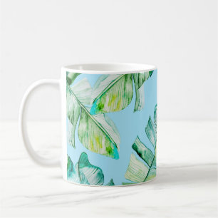 Taza De Café Hojas tropicales acuarelas, ilustracion sin costur