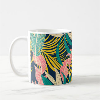 Taza De Café Hojas tropicales coloridas: patrón de verano.