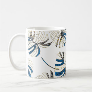 Taza De Café Hojas tropicales coloridas, patrón moderno.