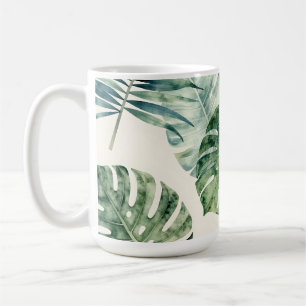 Taza De Café Hojas tropicales de acuarela patrón de Monstera Pa