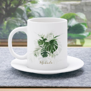 Taza De Café Hojas tropicales de acuarela personalizadas