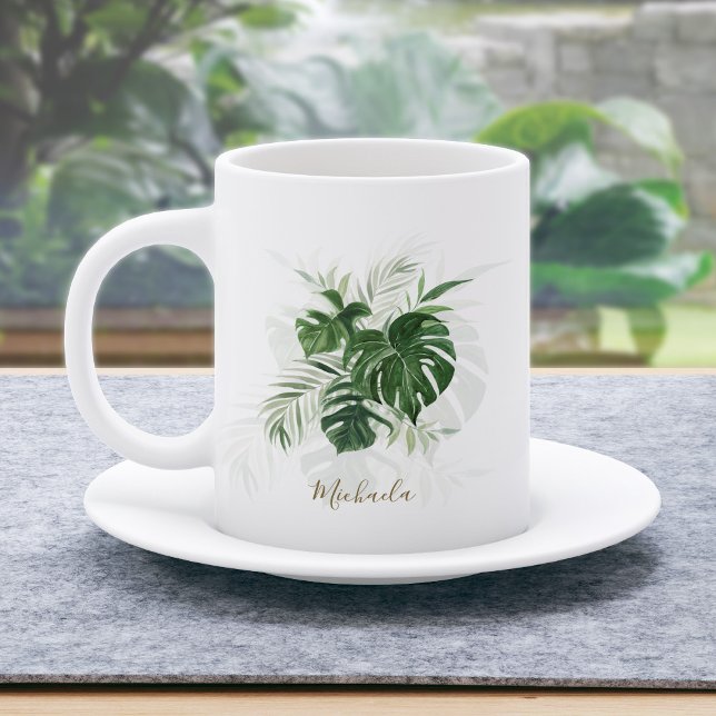 Taza De Café Hojas tropicales de acuarela personalizadas (Subido por el creador)
