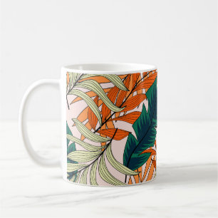 Taza De Café Hojas tropicales de color beige verde, patrón sin 