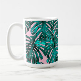 Taza De Café Hojas tropicales de la selva rosada de Monstera