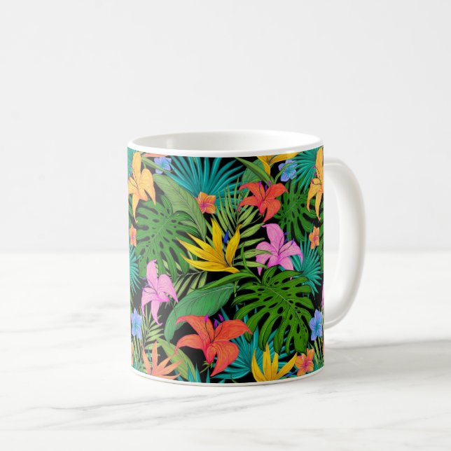 Taza De Café Hojas tropicales de palmas florales hawaianas (Anverso derecho)