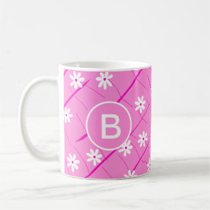 Taza De Café hojas tropicales de plátano y flores rosadas botán