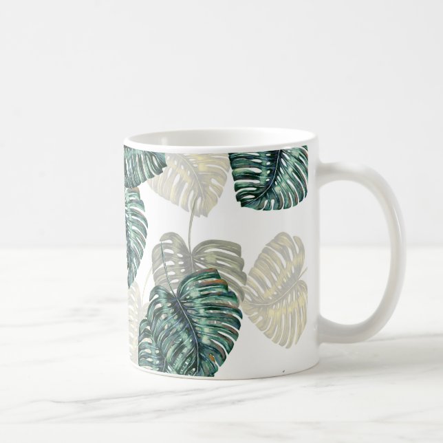 Taza De Café Hojas tropicales en blanco (Derecha)