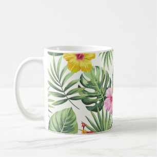 Taza De Café Hojas tropicales, flores, patrón de cosecha ininte