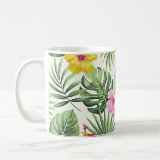 Taza De Café Hojas tropicales, flores, patrón de cosecha ininte