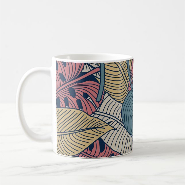 Taza De Café Hojas Tropicales, Fondo Floral Sin Marea. (Izquierda)