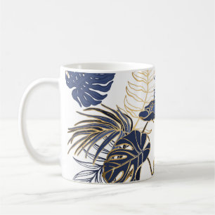 Taza De Café Hojas tropicales, fondo marino de la jungla.