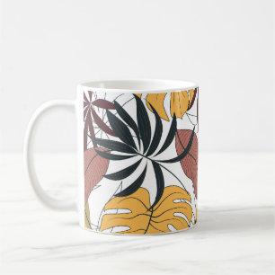 Taza De Café Hojas tropicales: fondo vibrante sin costura.