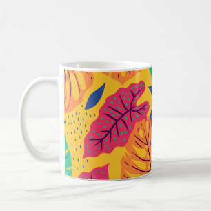 Taza De Café Hojas tropicales: gráfico vintage de fondo amarill