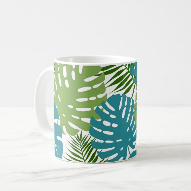 Taza De Café Hojas tropicales, hermoso patrón, servilletas (Anverso izquierdo)