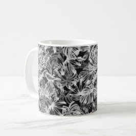 Taza De Café Hojas tropicales negras y blancas