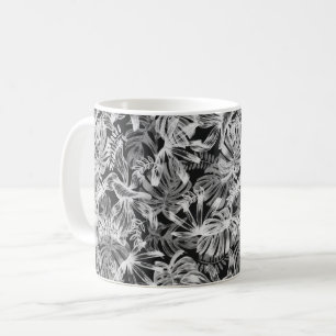 Taza De Café Hojas tropicales negras y blancas