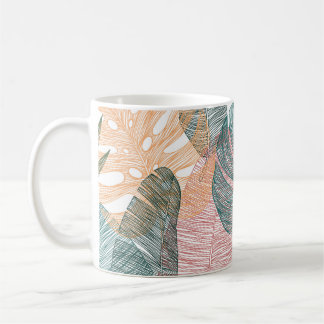 Taza De Café Hojas tropicales: patrón de cosecha a mano.