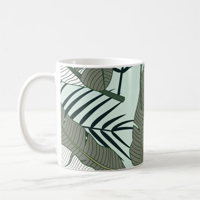 Taza De Café Hojas Tropicales: Patrón de la Naturaleza sin Mar. (Izquierda)