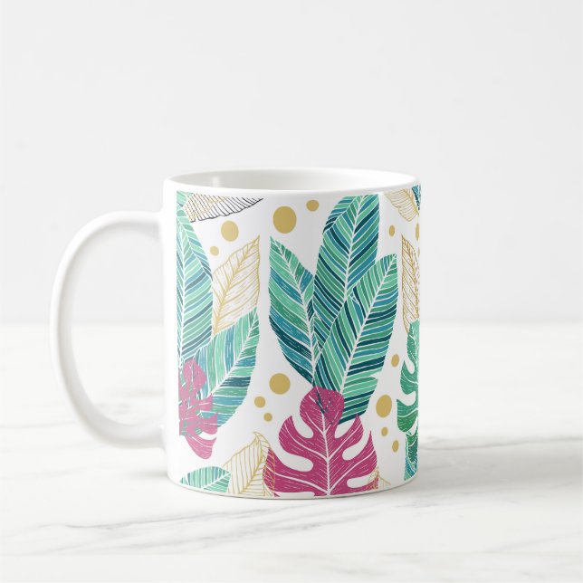 Taza De Café Hojas tropicales. Patrón sin costuras botánicas. V (Izquierda)