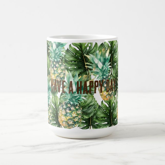 Taza De Café Hojas tropicales verdes azules (Centro)