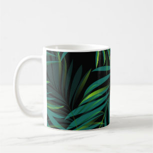 Taza De Café Hojas tropicales verdes de palma. Gráfico de patro